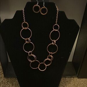 Copper Circle Link Necklace and Earring Set